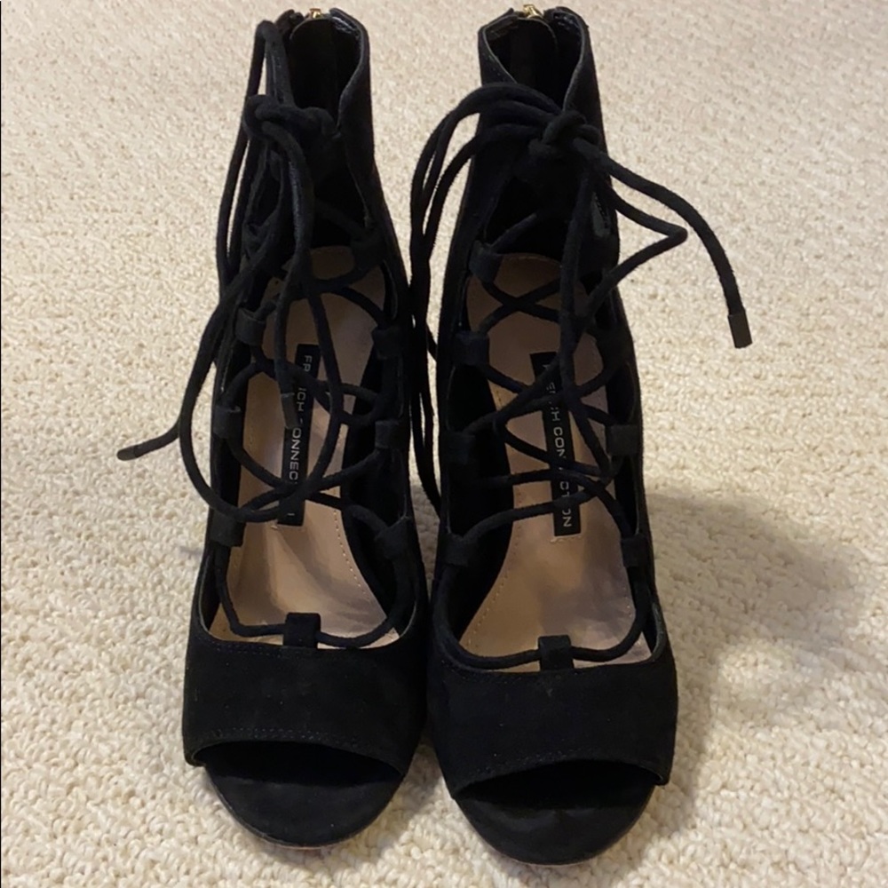 Black Suede Lace-Up Stiletto Heels